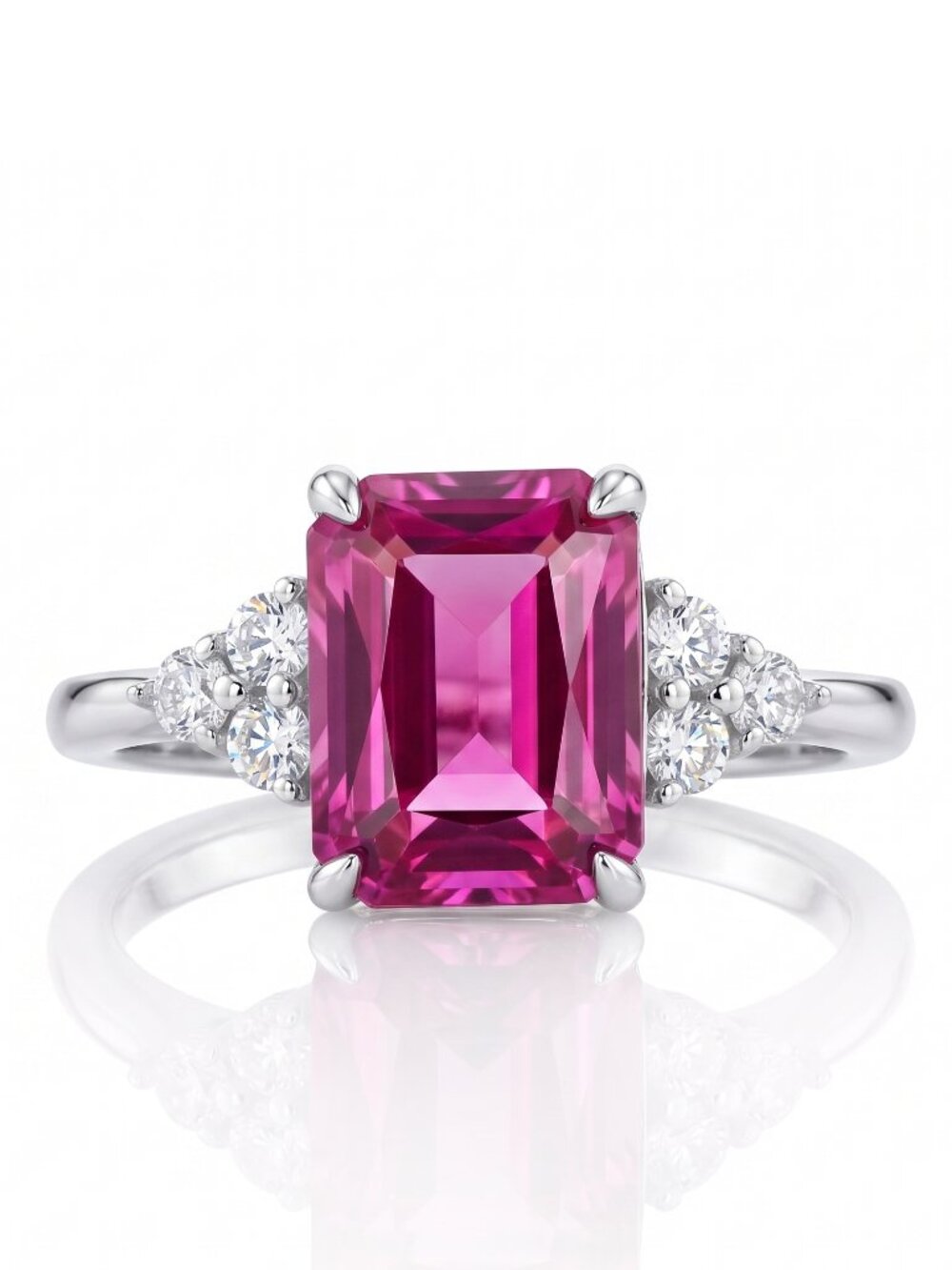 Pink Topaz Radiant Cut Gemstone Ring, 925 Sterling Silver Charmed Aroma